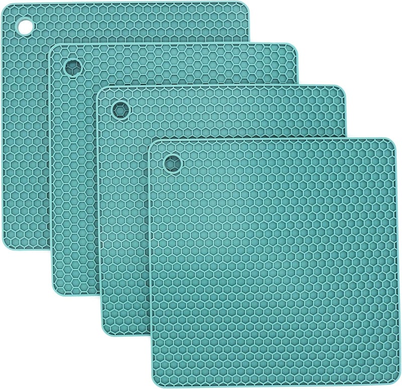 Smithcraft Silicone Trivets for Hot Dishes, Pots and Pans, Hot Pads for Kitchen, Teal Silicone Pot Holders Mats for Kitchen Quartz Counter Heat Resistant Mat, Flexible Table Trivet Set 4 - Image 1